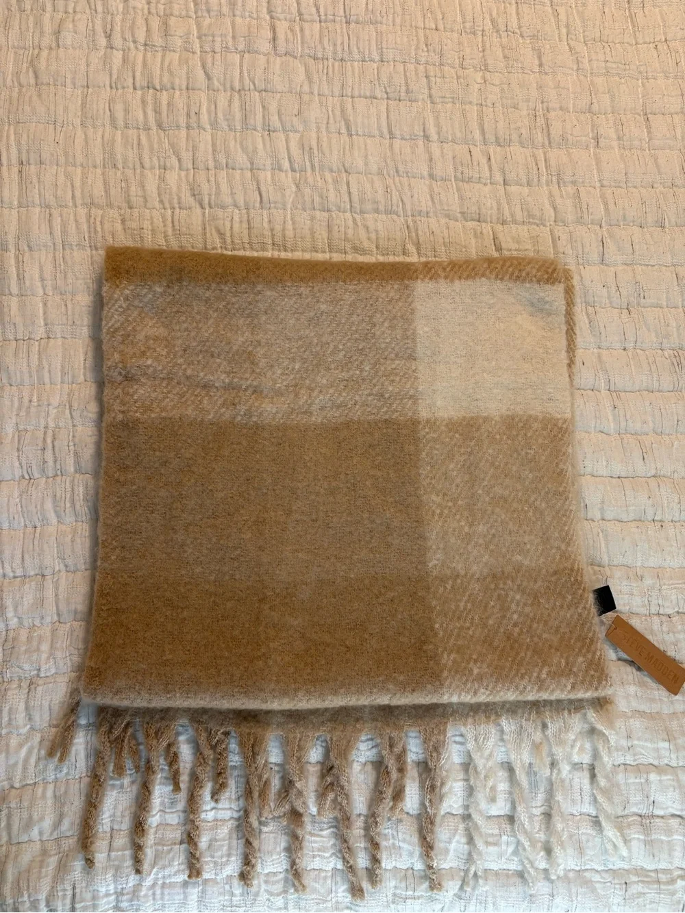 Steve Madden Beige and Cream Oversized Plaid Blanket Scarf
